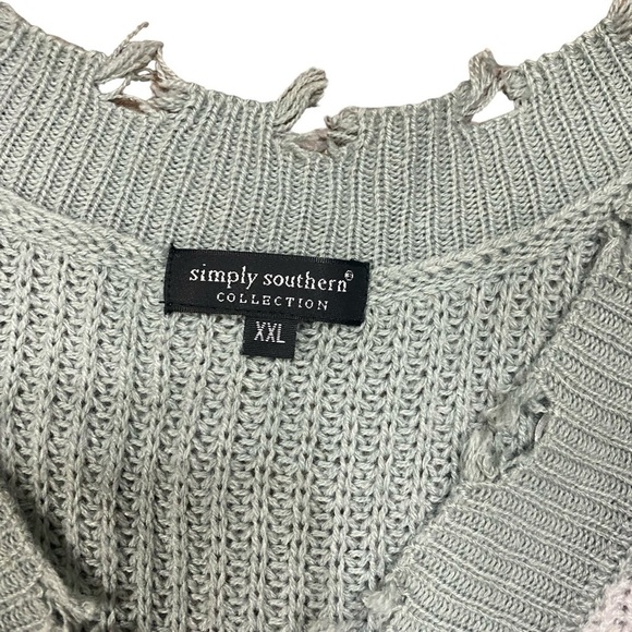 Simply Southern Collection Green Striped Distressed Ribbed Knit Sweater Size XXL - Picture 4 of 6